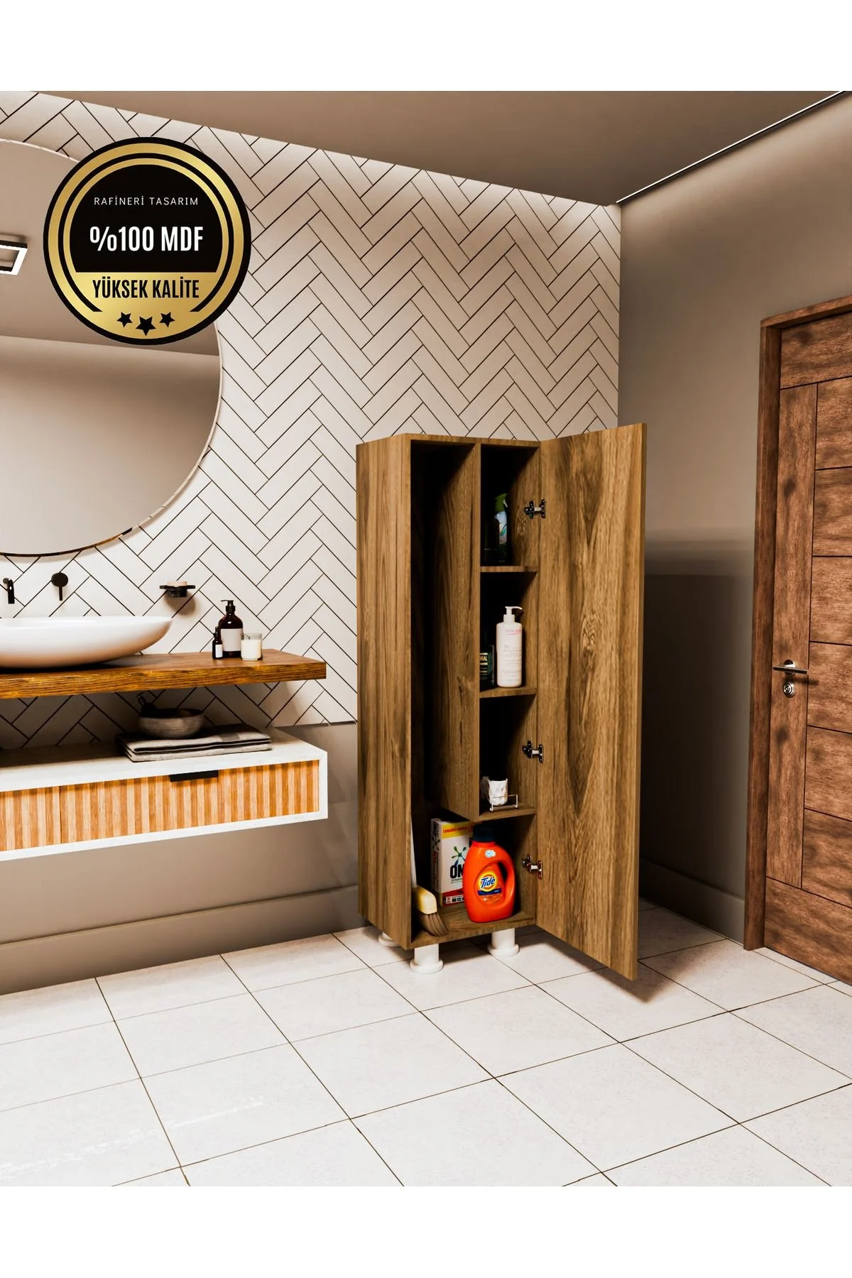 Elox Banyo Dolabı Raflı,balkon Dolabı,mutfak Dolabı Çok Amaçlı Dolap Ceviz