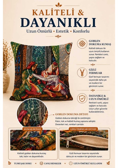Goblen Kaneviçe Desen Kırlent Kılıf Renkli
