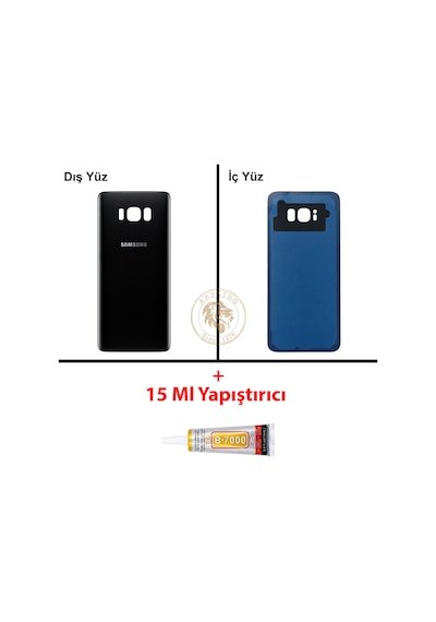 Samsung Galaxy S8 Plus Siyah Renk Arka Kapak + B7000 Yapıştırıcı Arka Cam Batarya Kapağı Pil Kapağı Lazer Kesim Back Cover Galaxy S8 Plus Uyumlu