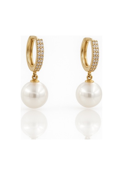 14k Gold Plated Shine Pearl Hoop Küpe Gold