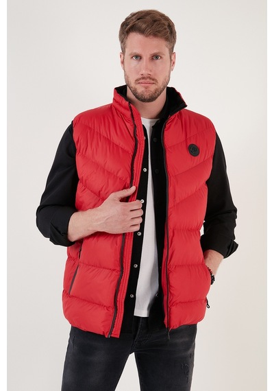 Buratti Slim Fit Suya Ve Rüzgara Dayanıklı Dik Yaka Şişme Erkek Yelek 649008 Kırmızı