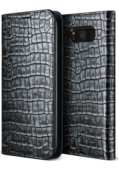 Vrs Design Galaxy S8 İle Uyumlu Genuine Croco Diary Kılıf Dark Silver