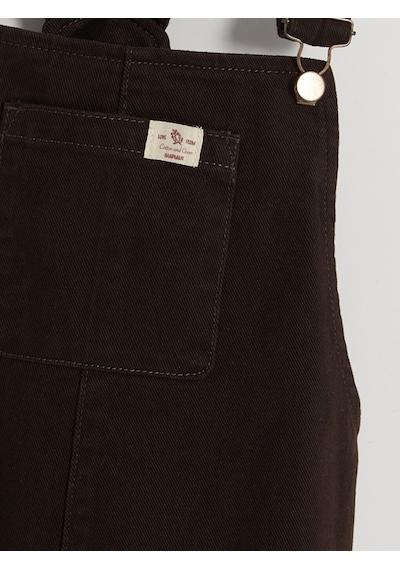 Lcw Comfort Kahverengi Kare Yaka Jean Salopet Elbise