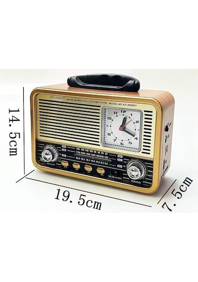 Ns-8898 Nostaljik Analog Saatli Fm Radyo Bluetooth Hoparlör Usb Tf Aux Mp3 Çalar