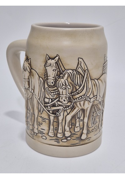 Vintage Tankart Kabartmalı At Arabası Figürlü Alman Bira Bardağı 14cm