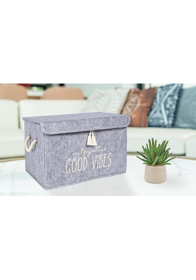 Keçe Çok Amaçlı Kapaklı Düzenleyici Kutu 35 X 24 X 24 Cm Mini, Gri