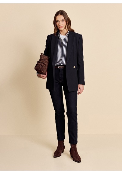 Brooks Brothers Lacivert Kadın Regular Fit Çizgili Gömlek Bbfw26fsh007