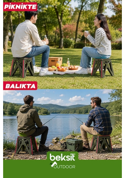 Outdoor Herkül M Katlanır Reflektörlü Tabure Haki Yeşil Yeşil Yeşil