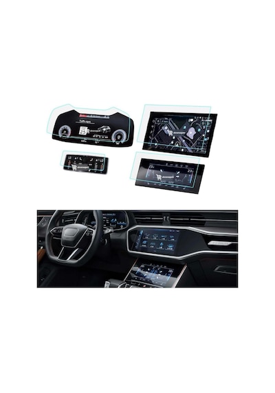 Audi A7 Uyumlu Araç Ekran Koruyucu Set Multimedya Kumanda Gösterge Klima 9h Nano Kırılmaz Şeffaf