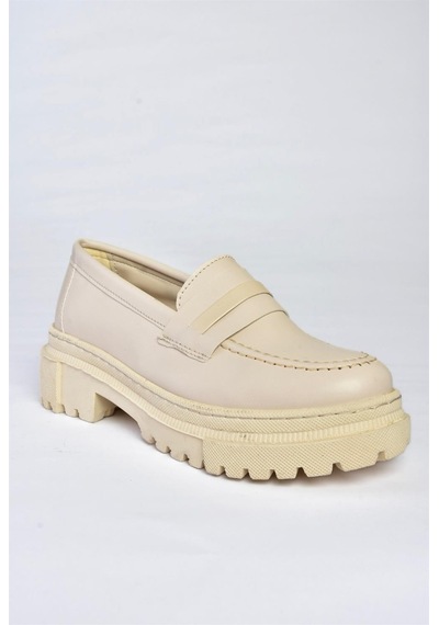 Fox Shoes P6520345009 Bej Kalın Tabanlı Günlük Kadın Ayakkabı Bej-suni Deri Bej