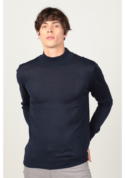 Tudors Slim Fit Dar Kesim Yarım Balıkçı Yaka Düz Erkek Kazak-13639 Lacivert