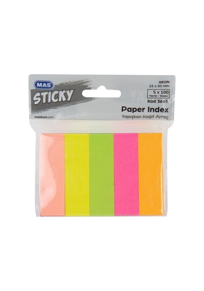 Mas 3661 12x45 Mm 5 Renk 25 Yaprak Yapışkanlı Plastik Ayraç