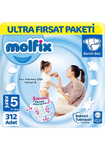 Molfix Bebek Bezi 5 Beden Ultra Fırsat Paketi 78x4 312 Adet 4'lü