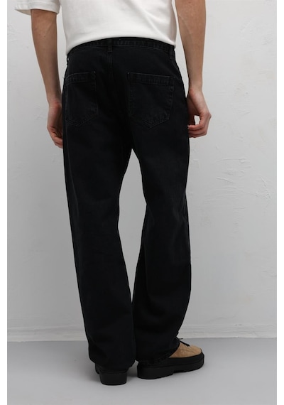 Vamos Dikiş Detaylı Relaxed Fit Jean Siyah