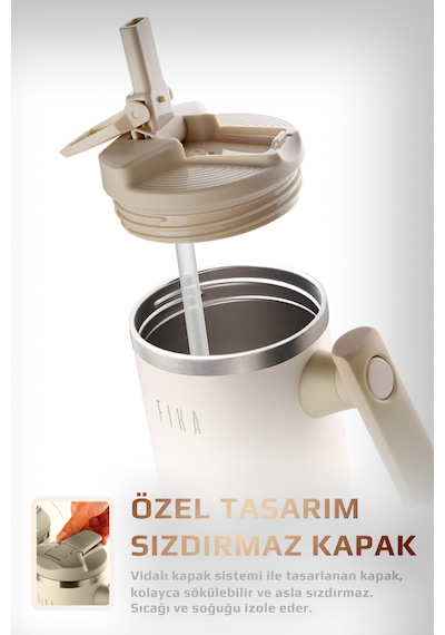 Neoflam Fika Lumi Patentli Döner Kulplu Sızdırmaz Çelik Termos 1200 Ml - Bej