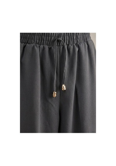 Milera Gri Beli Lastikli Bağcıklı Rahat Klasik/havuç Kesim Double Kumaş Pantolon Gri - 884222785 Gri