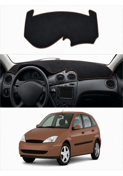 Ford - Focus 1 1998-2004 Uyumlu Torpido Koruma Kılıfı - Kahverengi Şeritli
