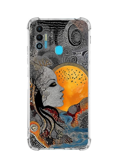 Printify Tecno Spark7t İle Uyumlu Simya Serisi Mozaik Tanrıça Tasarımlı Uv Baskılı Köşe Korumalı Antişok Kılıf Şeffaf