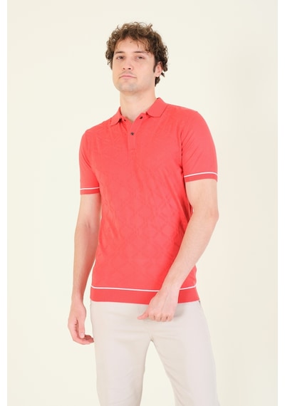 Giyim Dünyası Erkek Desenli Polo Yaka Merserize T-shirt Mercan 001
