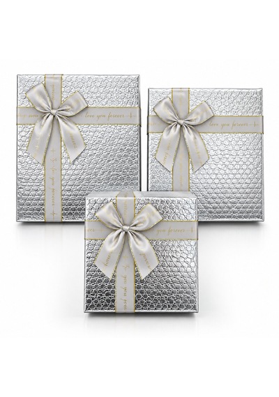 3pcs Kare Parlak Mix Renkli - Kabartma Desen Karton Hediye Kutusu Kurdelalı 19-17-15cm 5523