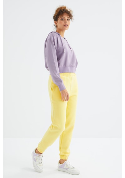 Tommy Life Limon Yüksek Bel Şardonlu 3 İplik Pamuklu Basic Kadın Eşofman Alt - 94624 Limon Sarısı
