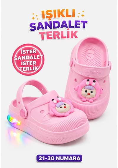 Papucumun Dünyası Çocuk Cross Eva Işıklı Hafif Günlük Havuz Kreş Kumsal Kullanışlı Terlik Pembe