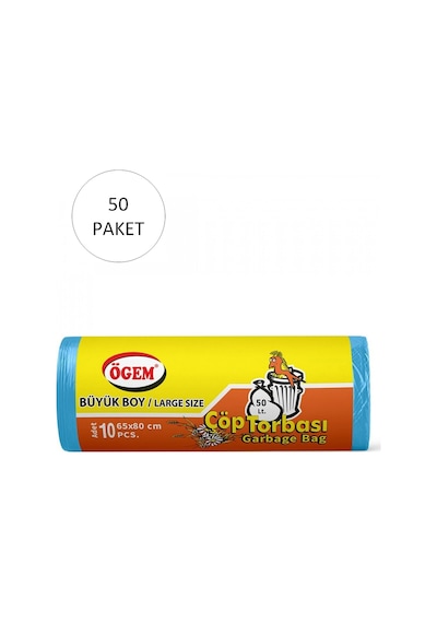 Büyük Boy Çöp Torbası 65 X 80 Cm 10 Lu Rulo X 50 Paket 500 Adet Mavi