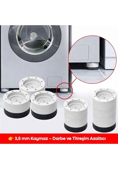 Tineke Beyaz Eşya Ayağı Çamaşır Makinesi Mobilya Titreşim Önleyici Kaydırmaz Yükseltici 4 Lü Beyaz 3.5 Cm Enerji Sınıfı A
