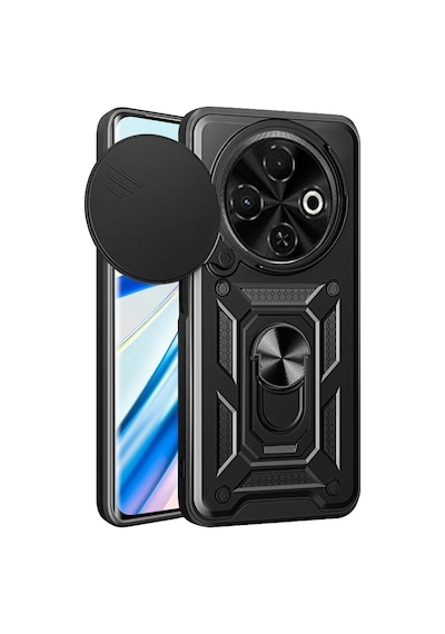 Gpack Tecno Spark 30 4g Kılıf Pars Standlı Yüzüklü Drabe Korumalı Siyah