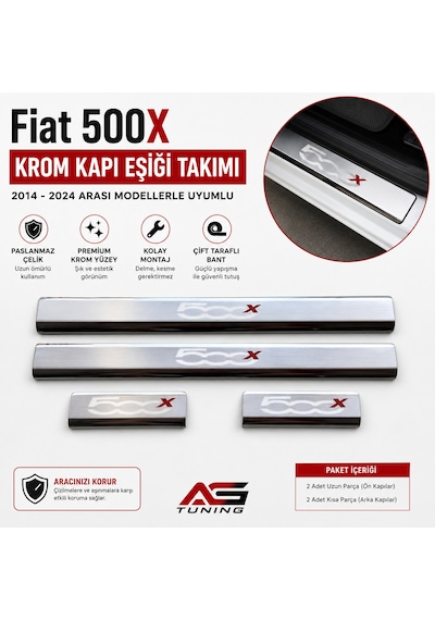 Fiat 500x Krom Kapı Eşiği Takımı 2014 - 2024 Arası Paslanmaz Çelik Fıat500xkkeşk00000.