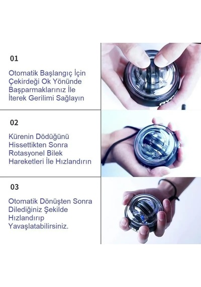 Gyro Ball El Bilek Egzersiztopu Otomatik Jiroskop Kol Kuvvet Spor Ekipmanı 5477