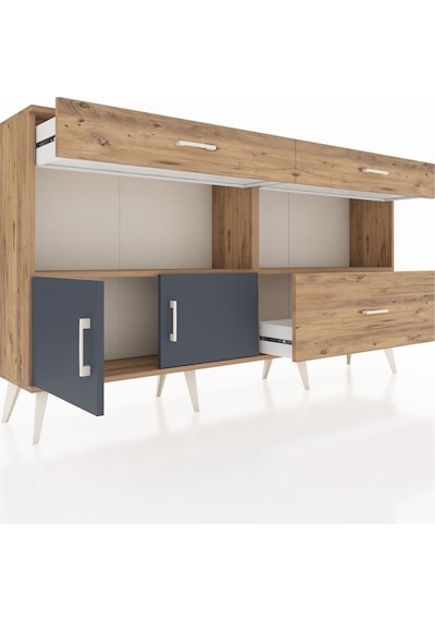 Arges Konsol 2 Raflı 3 Çekmeceli 2 Kapaklı 176x30x99 Çam-antrasit Çam-antrasit/çam Arges Konsol 2 Raflı 3 Çekmeceli 2 Kapaklı 176x30x99 Çam-antrasit Çam-antrasit/çam