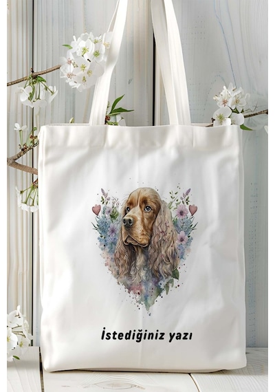 Art Hediye Spaniel Köpek Baskılı Omuz Çanta Kişiye Özel Model 10 Çok Renkli