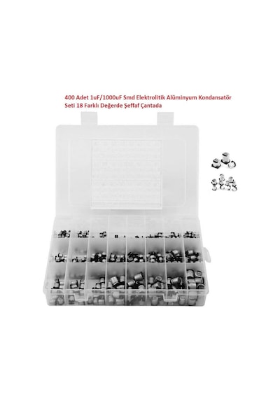400 Adet 1uf/1000uf Smd Elektrolitik Alüminyum Kondansatör Seti 18 Farklı Değerde Şeffaf Çantada
