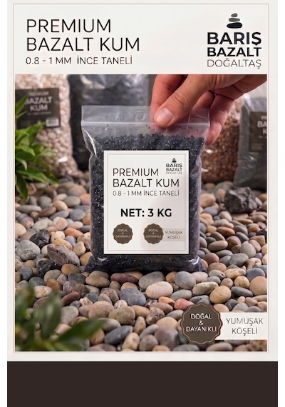 Premium Bazalt Kum 3 Kg 0.8-1 Mm Siyah Akvaryum Kumu Bahçe Saksı Teraryum Dekoratif Kum