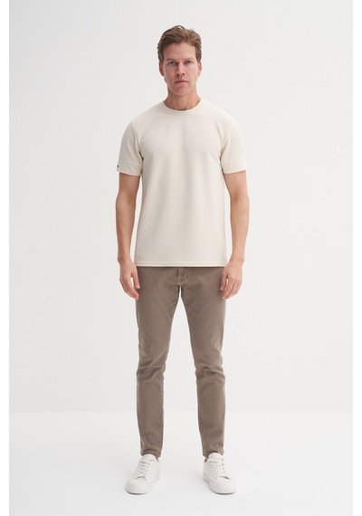 Cazador Slim Fit Erkek Premium Spor Basıc İnce Tshirt 42020 Bej