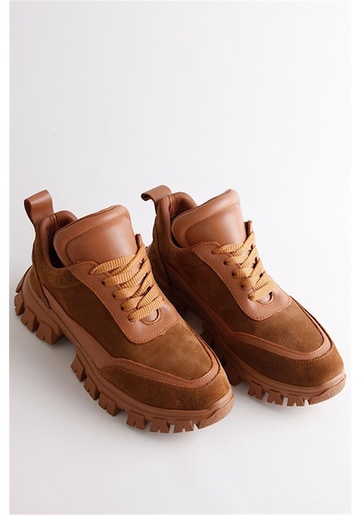 Diora Kahve Süet Deri Bağcıklı Kadın Sneakers-Kahve Kahverengi