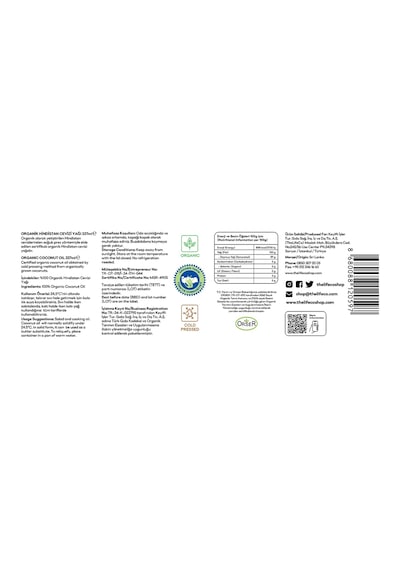 TheLifeCo Organik Hindistan Cevizi Yağı 337 ML