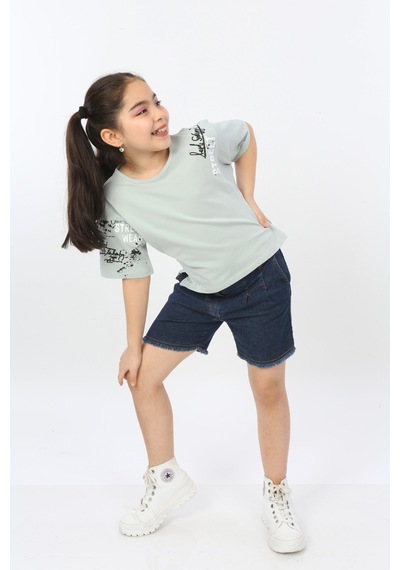 Toontoy Kids Toontoy Kız Çocuk Street Baskılı Tişört Yeşil