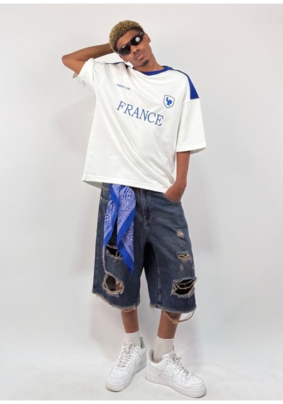 Zaee Italia Heritage Oversize Tişört Beyaz / Mavi
