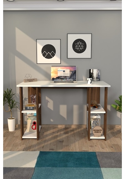 Moonlife Hipo Kitaplıklı Çalışma Masası Ceviz Beyaz  -  Ceviz