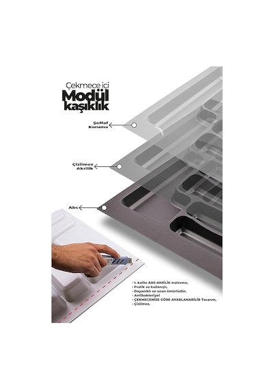 Deltaaks 62/49 Cm Cekmece Içi Kepçelik Grı 50/40 Cm Kadar Kesılebılır