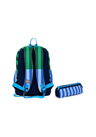 Coral High Okul Sırt Çantası Ve Kalemlik Seti - Mavi Yeşil Çizgi Desenli Erkek Çocuk Setygn33211c Çok Renkli