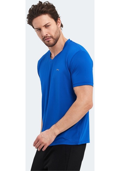 Slazenger KATRIINA Erkek V Yaka Saks Mavi Tişört