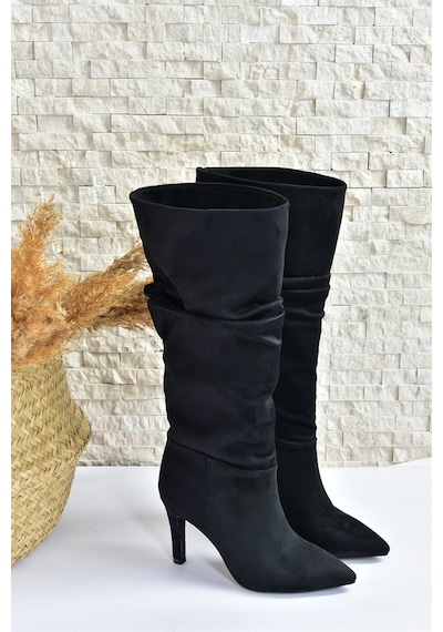 Fox Shoes Siyah Süet Ince Topuklu Kadın Çizme L404868002