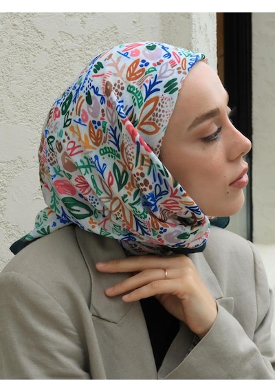 Moda Kaşmir Modern Flora Desen Bambu Eşarp Zümrüt-beyaz