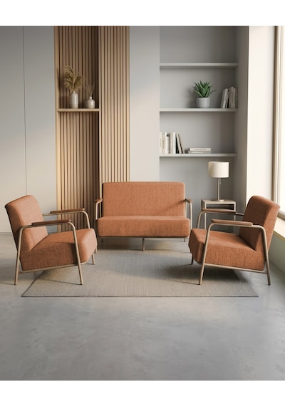 Atlas 2+1+1 Dokuma Kumaş Ofis Cafe Bekleme Koltuk Takımı Cappuccino Metal Kiremit Turuncu Atlas 2+1+1 Dokuma Kumaş Ofis Cafe Bekleme Koltuk Takımı Cappuccino Metal Kiremit Turuncu
