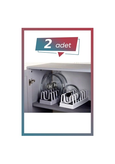 2 Adet Tencere Kapak Düzenleyici 6 Bölmeli Tencere Kapağı Organizeri Plastik Gri Diğer