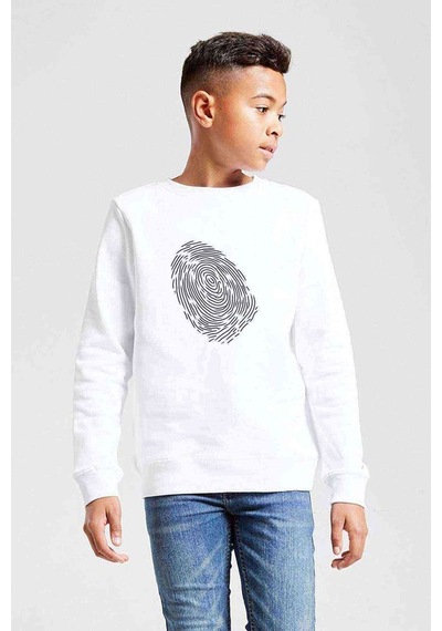 Tshirthane Parmak Izi Dna Baskılı Unisex Çocuk Beyaz Sweatshirt