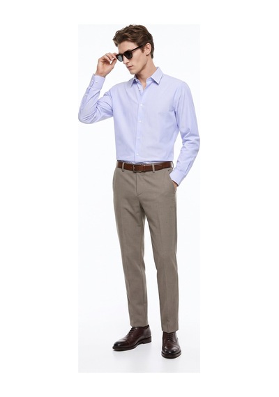Fabrika Maydos 603 Mavi Erkek Alttan Britli Çizgili Slim Fit Gömlek